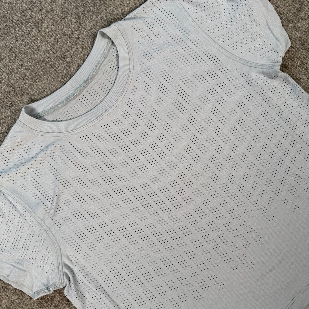 Lululemon Train to Be Short Sleeve Shirt Blue Pointelle Mesh Venting #4728
